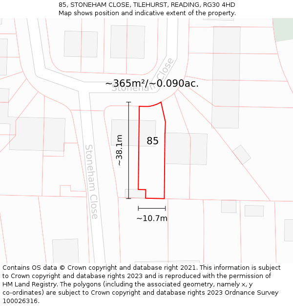 85, STONEHAM CLOSE, TILEHURST, READING, RG30 4HD: Plot and title map