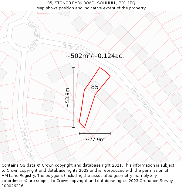 85, STONOR PARK ROAD, SOLIHULL, B91 1EQ: Plot and title map