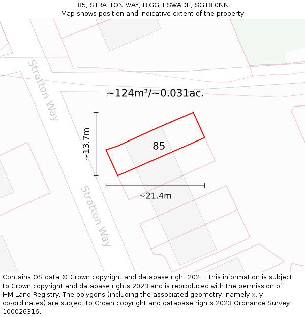 85, STRATTON WAY, BIGGLESWADE, SG18 0NN: Plot and title map