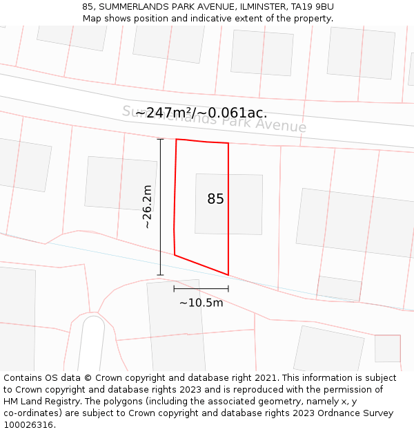 85, SUMMERLANDS PARK AVENUE, ILMINSTER, TA19 9BU: Plot and title map