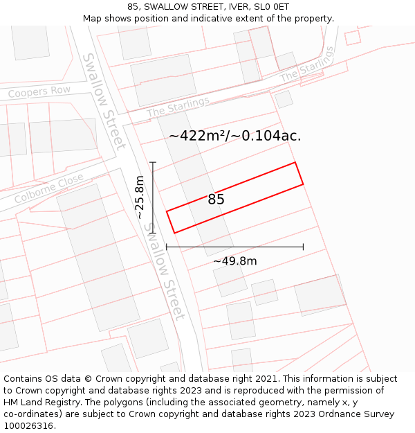 85, SWALLOW STREET, IVER, SL0 0ET: Plot and title map