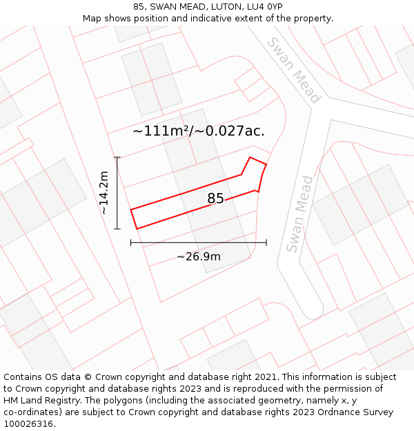 85, SWAN MEAD, LUTON, LU4 0YP: Plot and title map