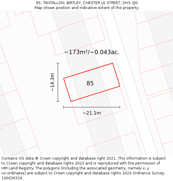 85, TANTALLON, BIRTLEY, CHESTER LE STREET, DH3 2JG: Plot and title map