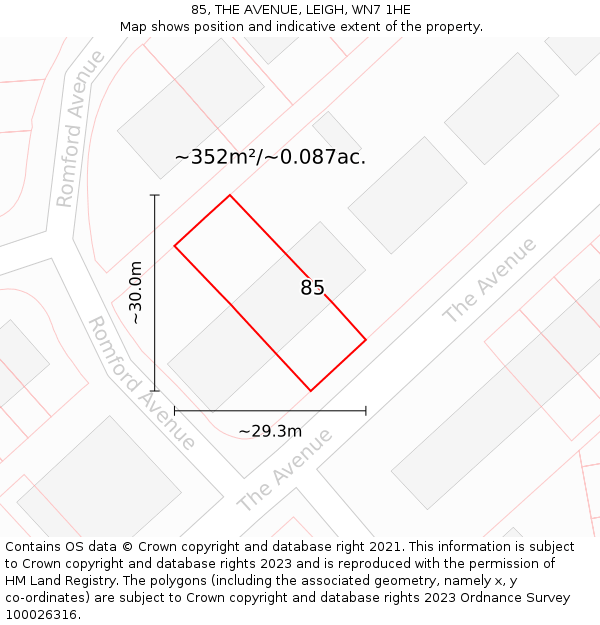 85, THE AVENUE, LEIGH, WN7 1HE: Plot and title map