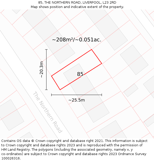 85, THE NORTHERN ROAD, LIVERPOOL, L23 2RD: Plot and title map