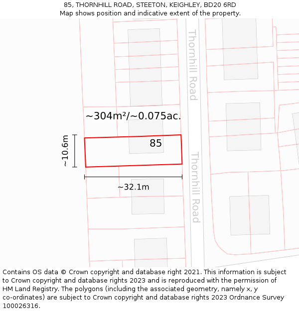 85, THORNHILL ROAD, STEETON, KEIGHLEY, BD20 6RD: Plot and title map