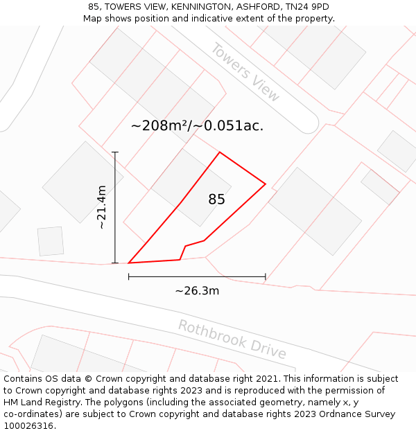 85, TOWERS VIEW, KENNINGTON, ASHFORD, TN24 9PD: Plot and title map