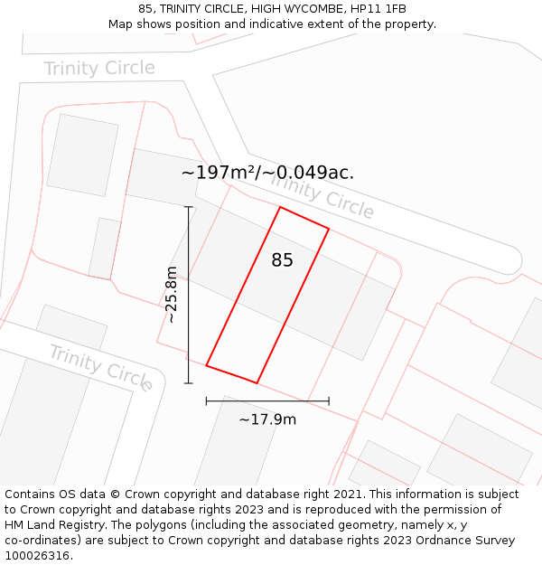 85, TRINITY CIRCLE, HIGH WYCOMBE, HP11 1FB: Plot and title map