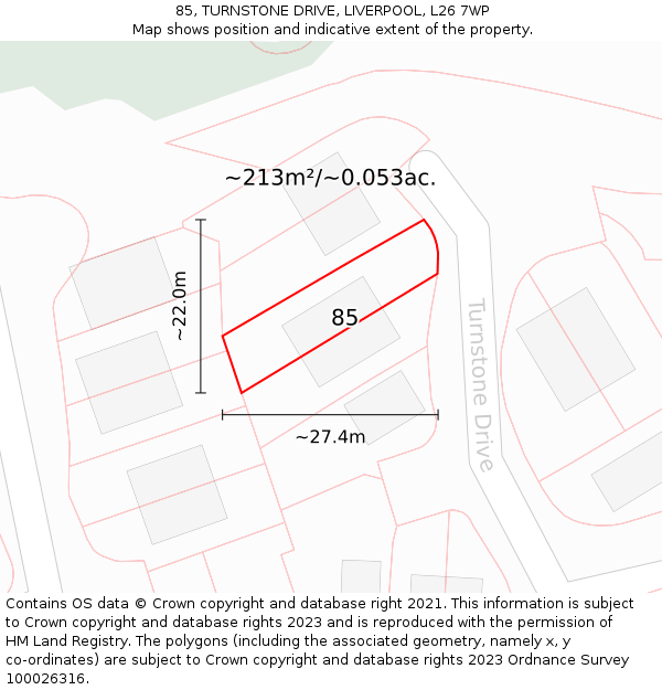 85, TURNSTONE DRIVE, LIVERPOOL, L26 7WP: Plot and title map