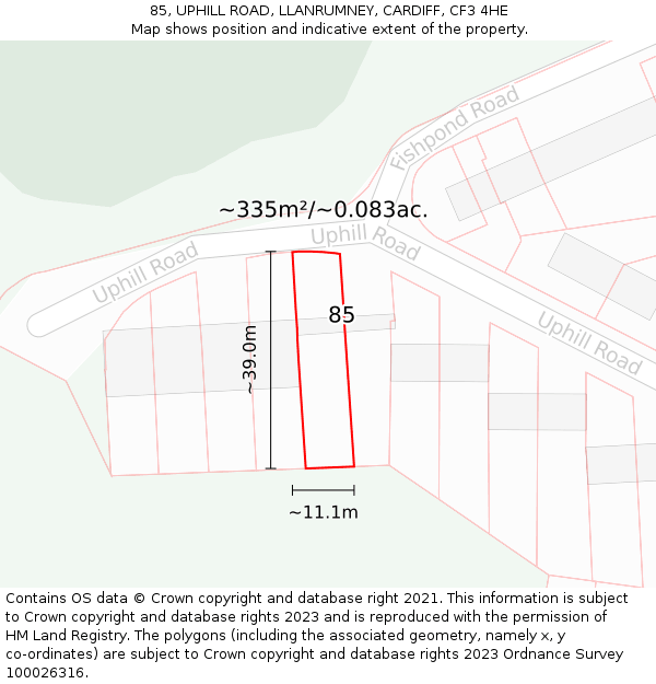 85, UPHILL ROAD, LLANRUMNEY, CARDIFF, CF3 4HE: Plot and title map