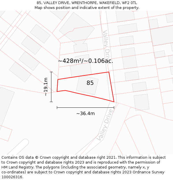 85, VALLEY DRIVE, WRENTHORPE, WAKEFIELD, WF2 0TL: Plot and title map