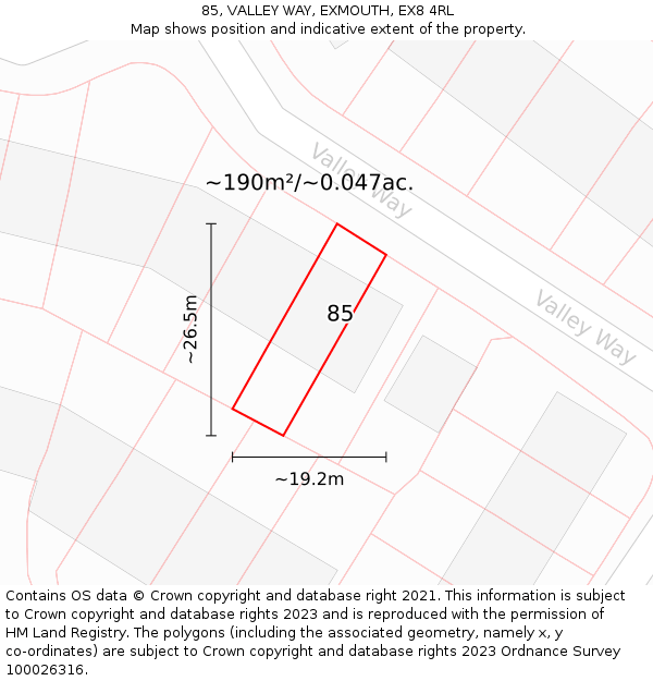 85, VALLEY WAY, EXMOUTH, EX8 4RL: Plot and title map