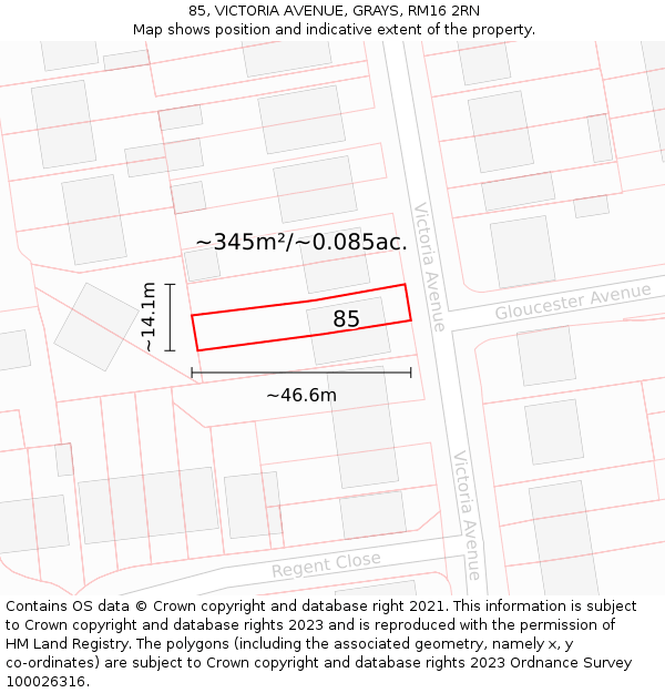 85, VICTORIA AVENUE, GRAYS, RM16 2RN: Plot and title map