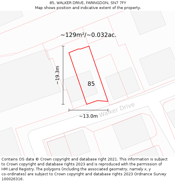 85, WALKER DRIVE, FARINGDON, SN7 7FY: Plot and title map