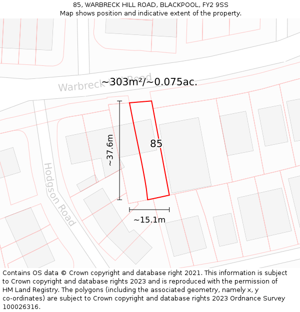 85, WARBRECK HILL ROAD, BLACKPOOL, FY2 9SS: Plot and title map