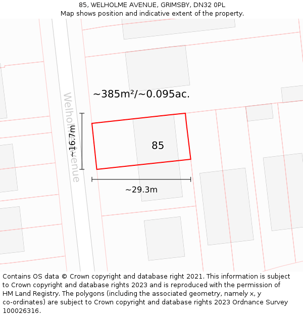 85, WELHOLME AVENUE, GRIMSBY, DN32 0PL: Plot and title map