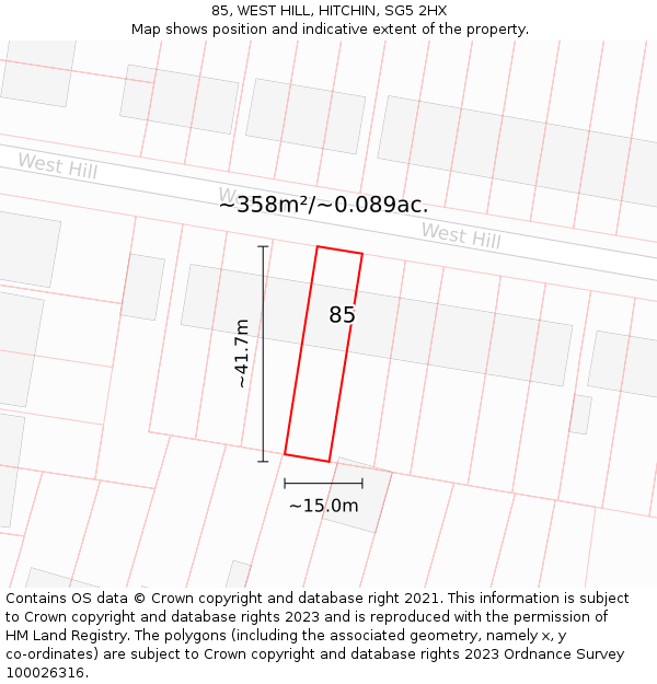 85, WEST HILL, HITCHIN, SG5 2HX: Plot and title map