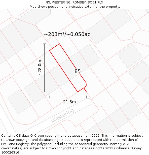 85, WESTERING, ROMSEY, SO51 7LX: Plot and title map