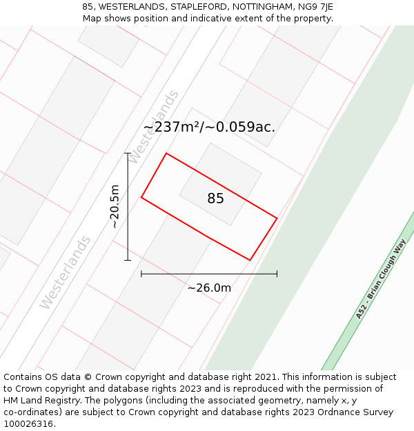 85, WESTERLANDS, STAPLEFORD, NOTTINGHAM, NG9 7JE: Plot and title map