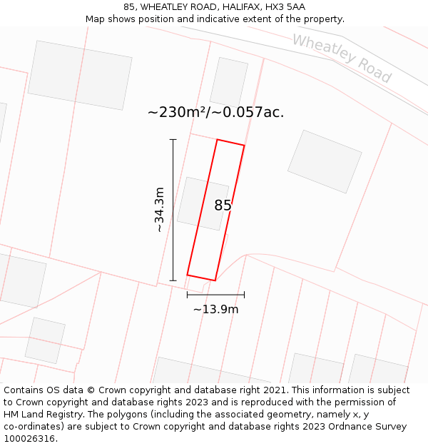 85, WHEATLEY ROAD, HALIFAX, HX3 5AA: Plot and title map