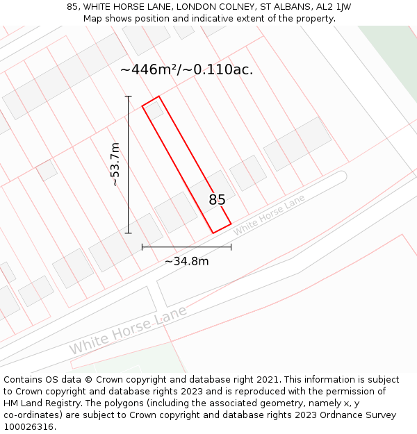 85, WHITE HORSE LANE, LONDON COLNEY, ST ALBANS, AL2 1JW: Plot and title map