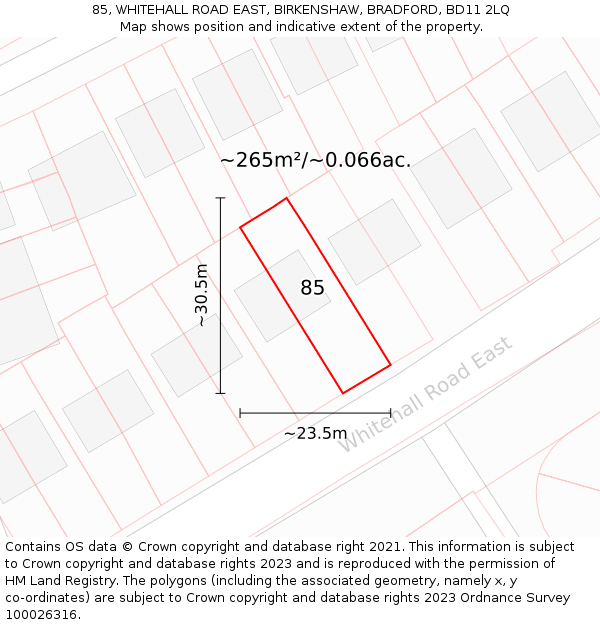 85, WHITEHALL ROAD EAST, BIRKENSHAW, BRADFORD, BD11 2LQ: Plot and title map