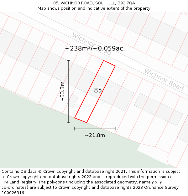 85, WICHNOR ROAD, SOLIHULL, B92 7QA: Plot and title map