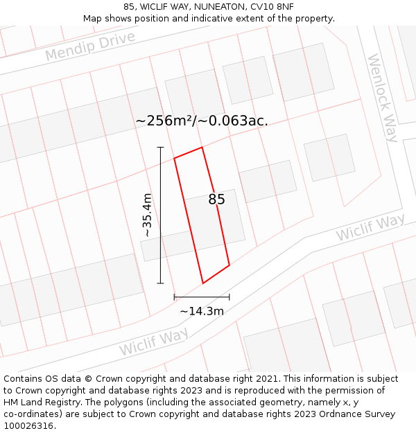 85, WICLIF WAY, NUNEATON, CV10 8NF: Plot and title map