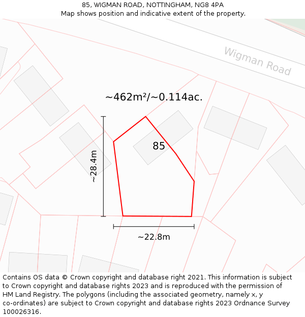 85, WIGMAN ROAD, NOTTINGHAM, NG8 4PA: Plot and title map