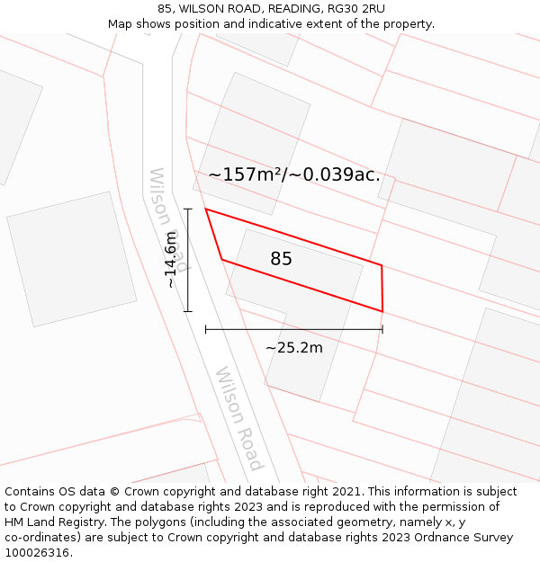 85, WILSON ROAD, READING, RG30 2RU: Plot and title map