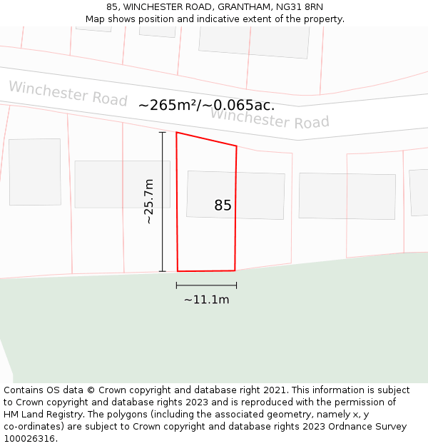 85, WINCHESTER ROAD, GRANTHAM, NG31 8RN: Plot and title map