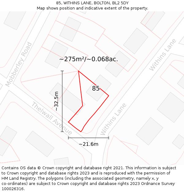 85, WITHINS LANE, BOLTON, BL2 5DY: Plot and title map