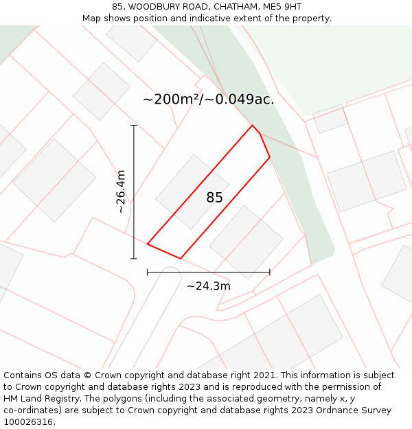 85, WOODBURY ROAD, CHATHAM, ME5 9HT: Plot and title map