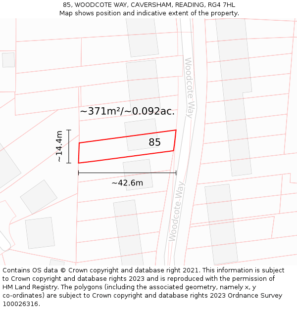 85, WOODCOTE WAY, CAVERSHAM, READING, RG4 7HL: Plot and title map