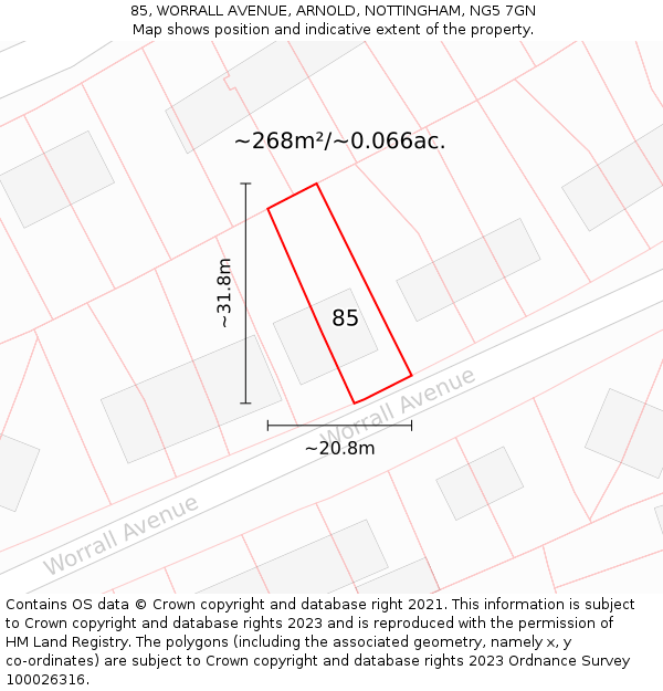 85, WORRALL AVENUE, ARNOLD, NOTTINGHAM, NG5 7GN: Plot and title map