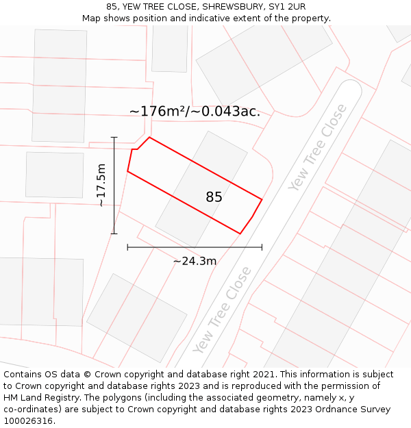 85, YEW TREE CLOSE, SHREWSBURY, SY1 2UR: Plot and title map