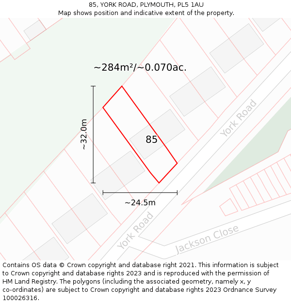 85, YORK ROAD, PLYMOUTH, PL5 1AU: Plot and title map