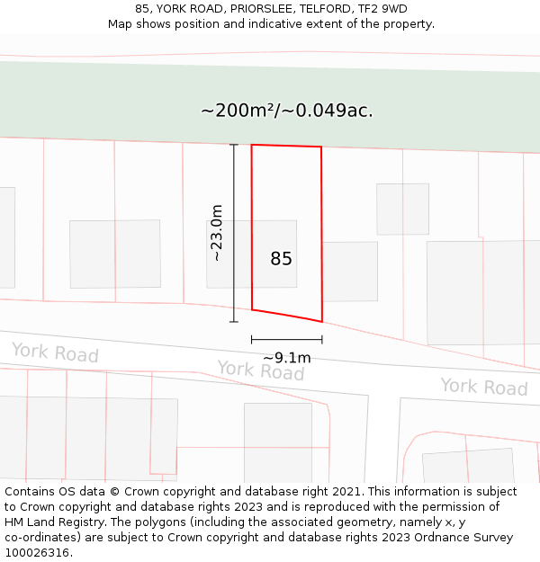 85, YORK ROAD, PRIORSLEE, TELFORD, TF2 9WD: Plot and title map