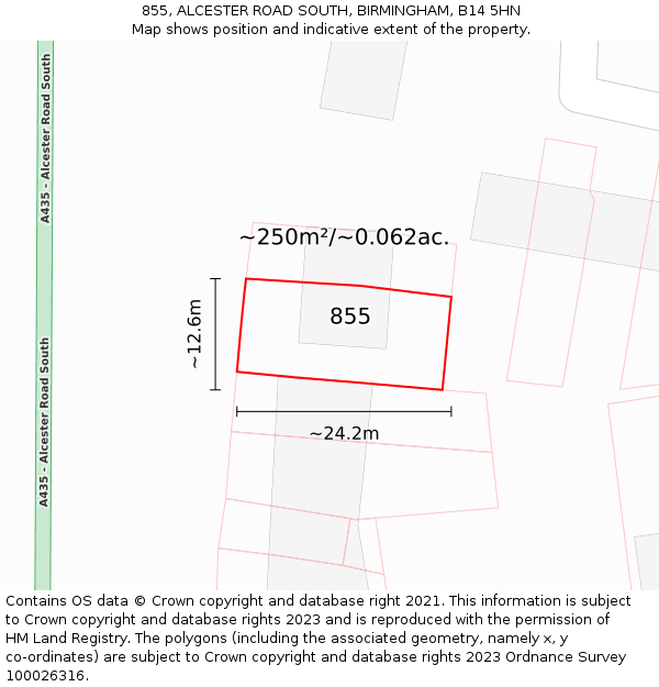 855, ALCESTER ROAD SOUTH, BIRMINGHAM, B14 5HN: Plot and title map