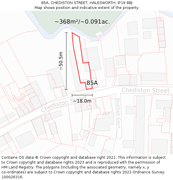 85A, CHEDISTON STREET, HALESWORTH, IP19 8BJ: Plot and title map