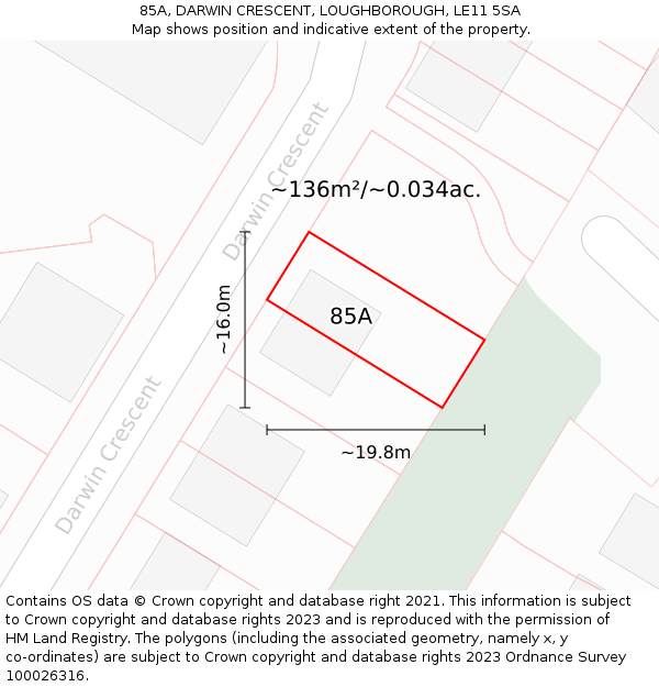 85A, DARWIN CRESCENT, LOUGHBOROUGH, LE11 5SA: Plot and title map