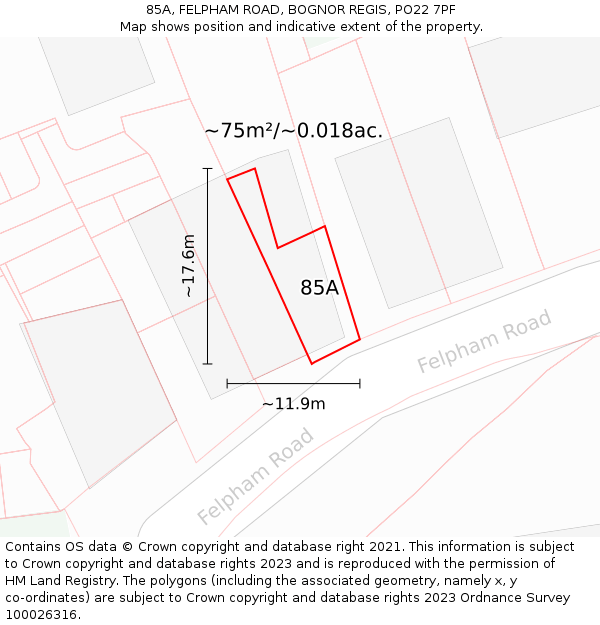 85A, FELPHAM ROAD, BOGNOR REGIS, PO22 7PF: Plot and title map