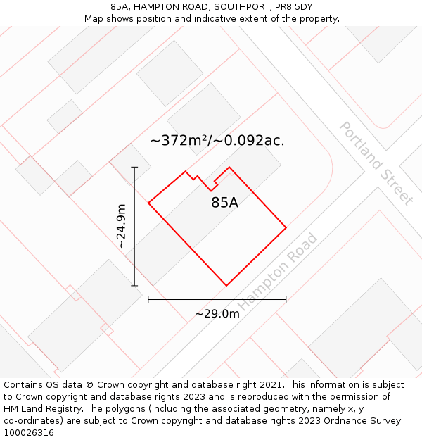 85A, HAMPTON ROAD, SOUTHPORT, PR8 5DY: Plot and title map