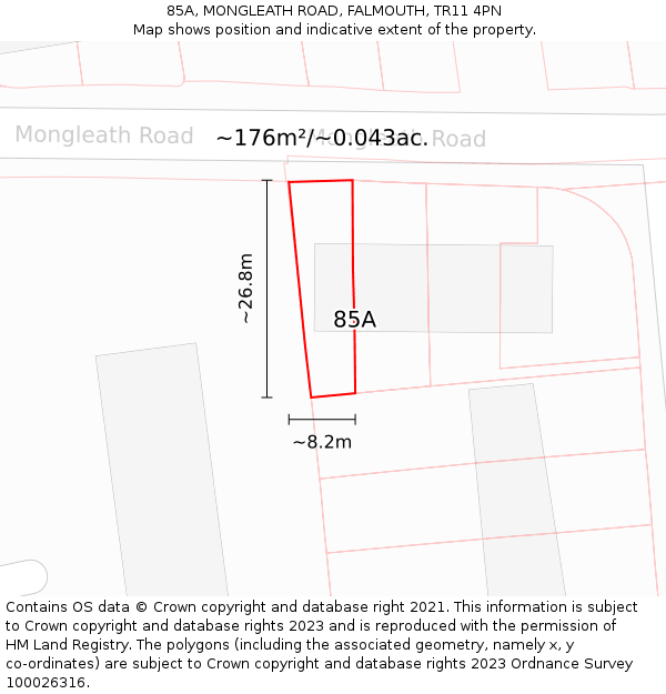 85A, MONGLEATH ROAD, FALMOUTH, TR11 4PN: Plot and title map