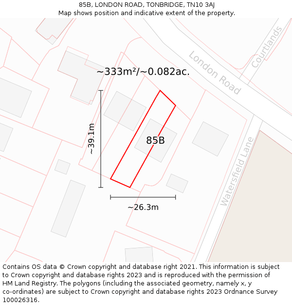 85B, LONDON ROAD, TONBRIDGE, TN10 3AJ: Plot and title map