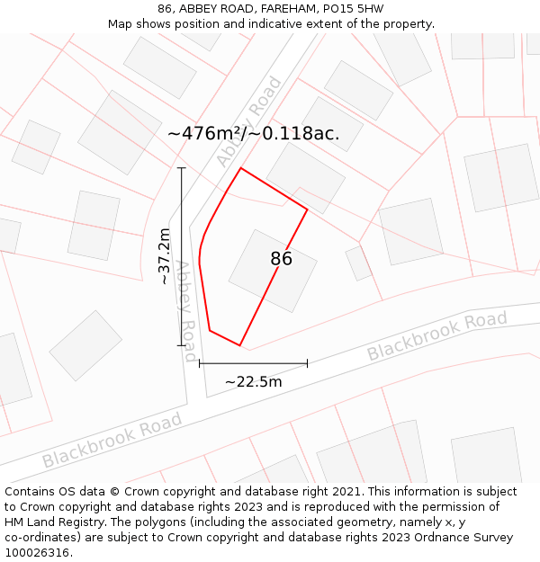 86, ABBEY ROAD, FAREHAM, PO15 5HW: Plot and title map