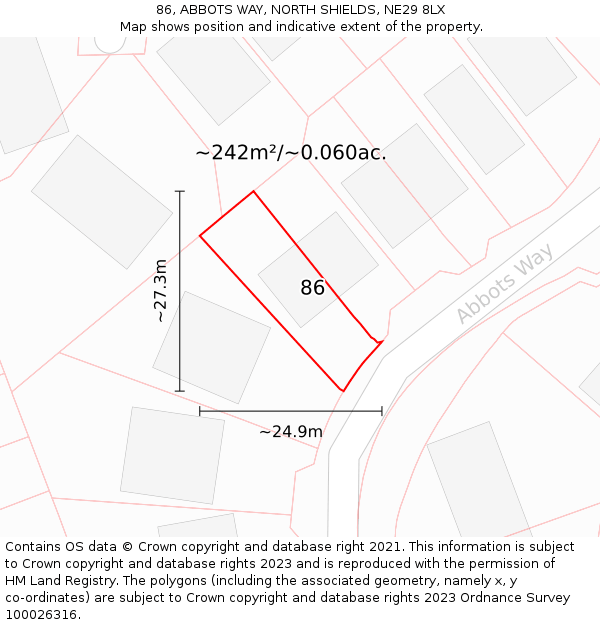86, ABBOTS WAY, NORTH SHIELDS, NE29 8LX: Plot and title map