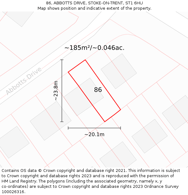 86, ABBOTTS DRIVE, STOKE-ON-TRENT, ST1 6HU: Plot and title map