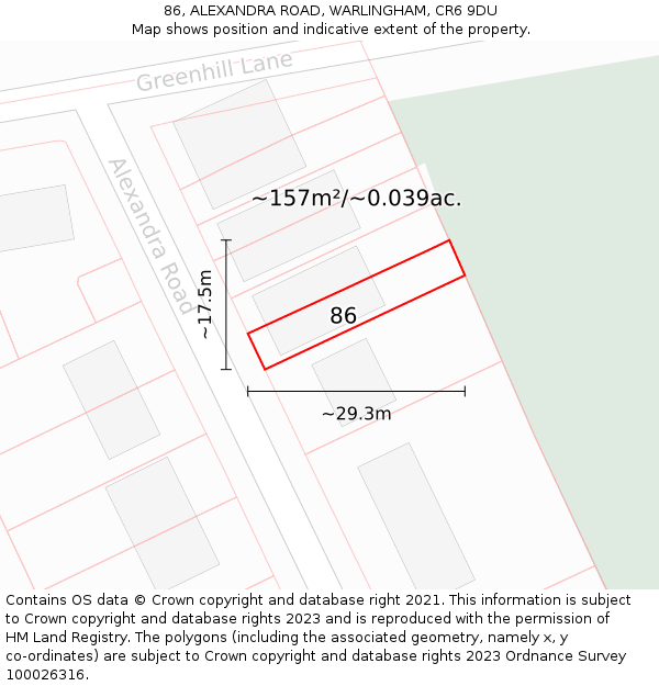 86, ALEXANDRA ROAD, WARLINGHAM, CR6 9DU: Plot and title map