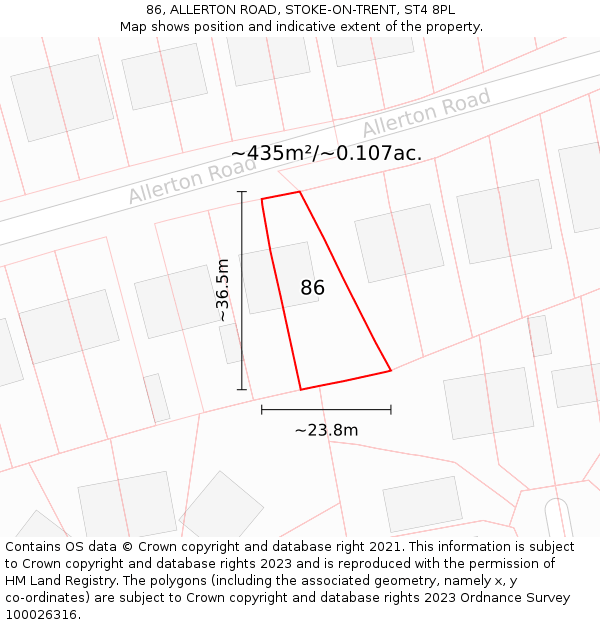 86, ALLERTON ROAD, STOKE-ON-TRENT, ST4 8PL: Plot and title map